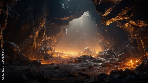 The cave sparkles with beautiful lights, creating a magical scene