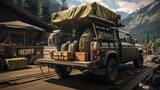 The truck is packed, ready for a camping adventure in the wild