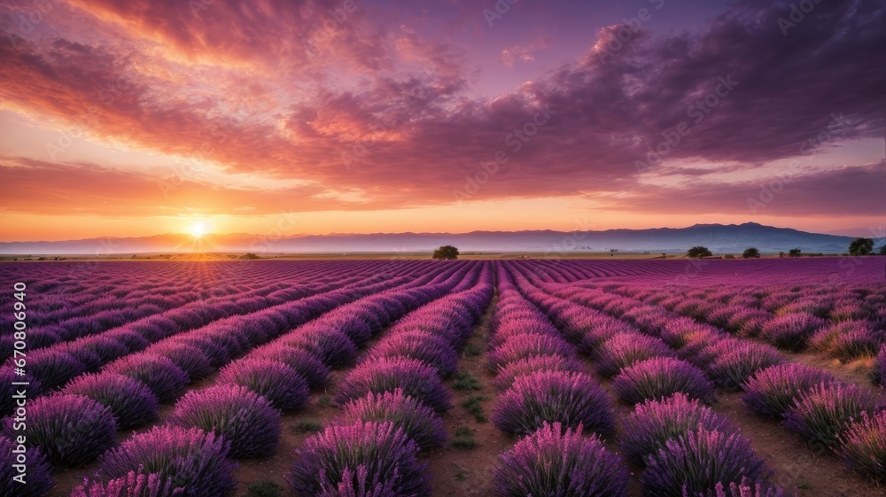 The Essence of Twilight: Lavender Fields at Sunset, generative AI The Essence of Twilight: Lavender Fields at Sunset, generative AI