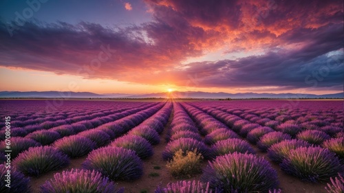 Sunset Over Lavender Fields  A Dreamy Landscape  generative AI