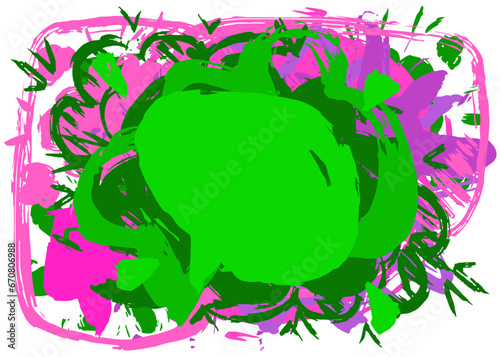 Green and purple graffiti speech bubble. Abstract modern Messaging sign street art decoration, Discussion icon performed in urban painting style.
