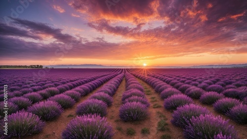 Sunset Over Lavender Fields: A Relaxing Retreat, generative AI