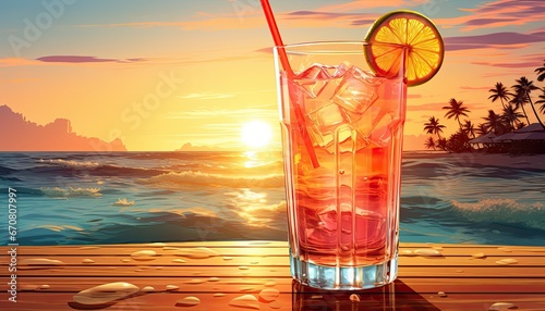 Illustration of Tequila with Sunset Backdrop