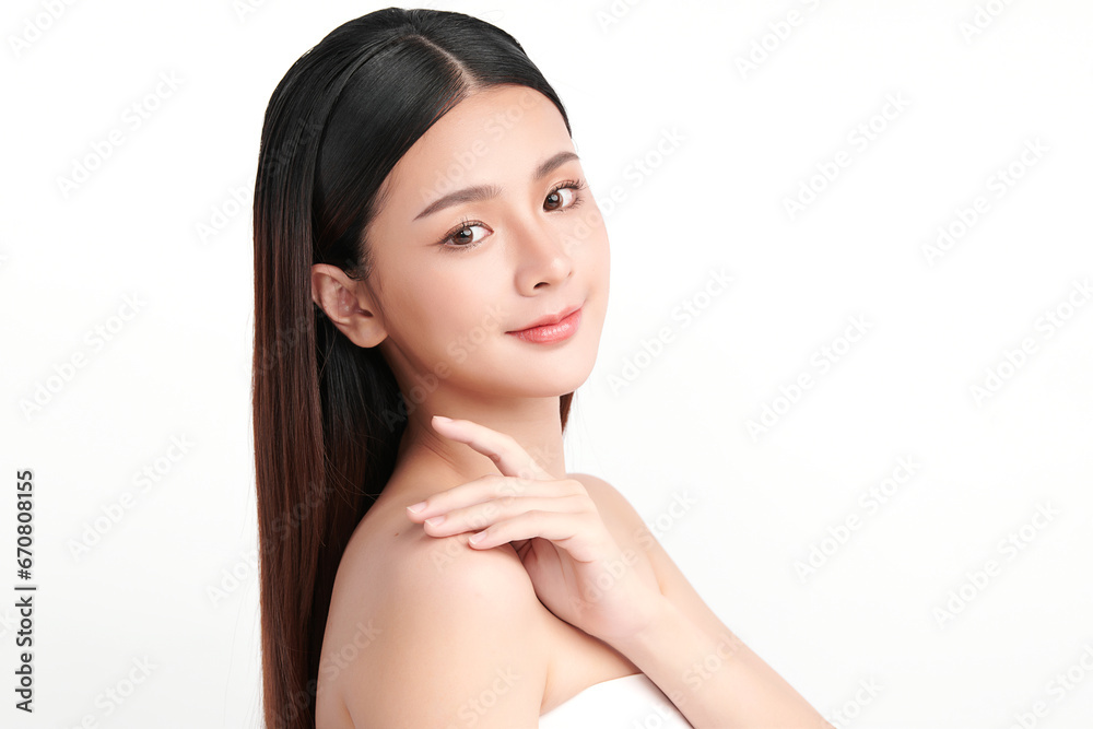 Beautiful young asian woman with clean fresh skin on white background, Face care, Facial treatment, Cosmetology, beauty and spa, Asian women portrait. Beautiful young asian woman with clean fresh skin on white background, Face care, Facial treatment, Cosmetology, beauty and spa, Asian women portrait.