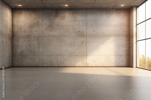 Empty room interior with concrete walls and light from window. interior copy space