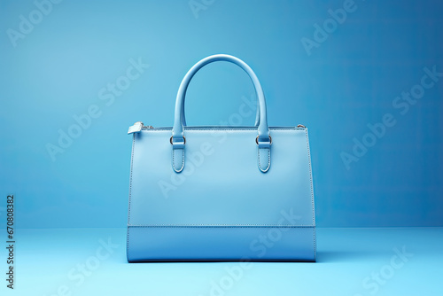 blue woman's leather handbag on a blue background