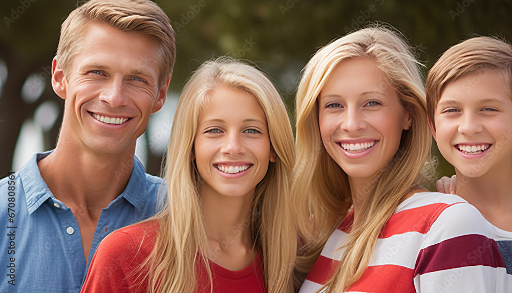 Obraz premium Joyful American family by flag. generative ai