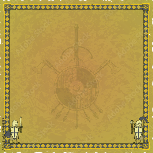 Square Parchment with Knights and Coat of Arms