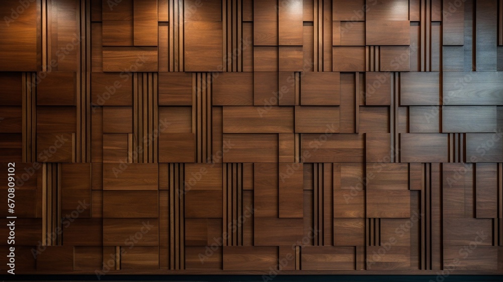 Wooden board panel pattern with brown acoustic panels, diffused window light, modern architecture, interior acoustics, background - obrazy, fototapety, plakaty 