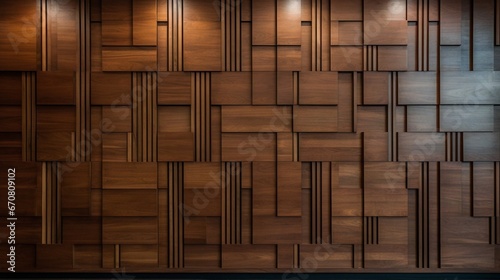 Wooden board panel pattern with brown acoustic panels  diffused window light  modern architecture  interior acoustics  background