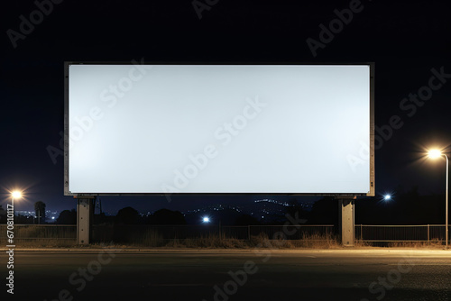 large blank street billboard with lights at night. copy space for product display and mockup. advertising
