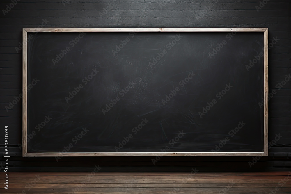 an empty blackboard in a room with black wall an empty blackboard in a room with black wall
