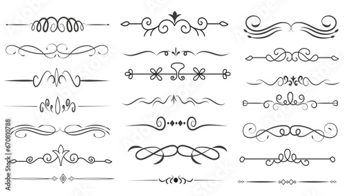 Page Divider And Design Elements. Set of Various Simple Black Divider Design, Assorted Divider Collection Template Vector. Collection of floral dividers elements mega decoration for Calligraphy.
