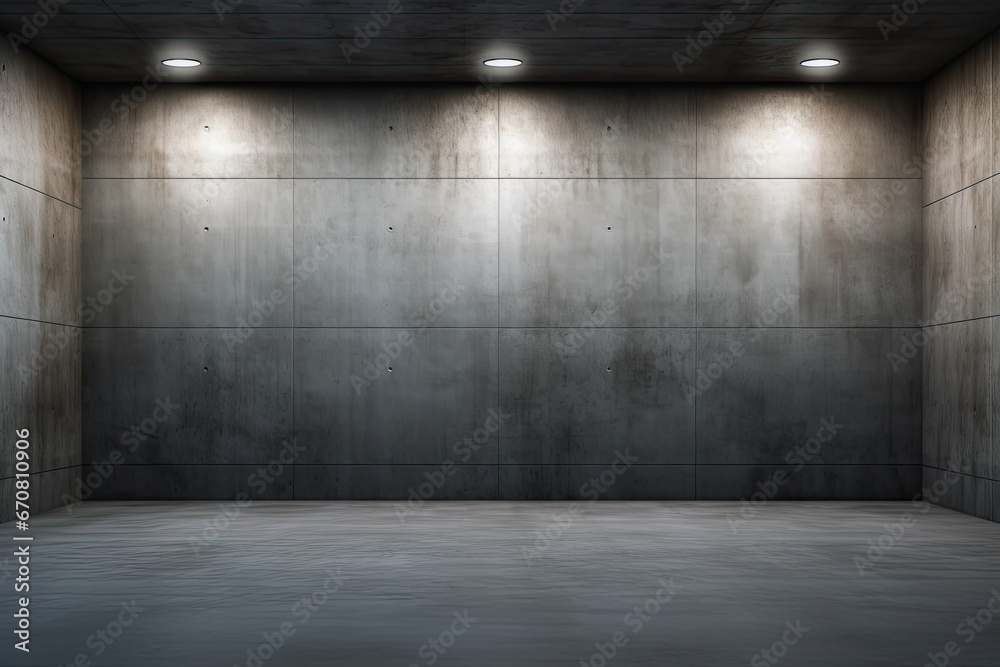 empty concrete room with light and shadow on the wall. dark silver and bronze. garage scene - obrazy, fototapety, plakaty 