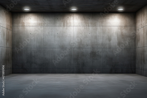 empty concrete room with light and shadow on the wall. dark silver and bronze. garage scene photo