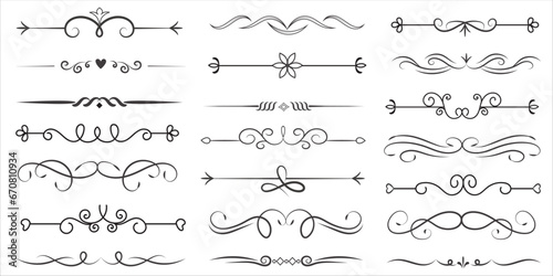 Page Divider And Design Elements. Set of Various Simple Black Divider Design, Assorted Divider Collection Template Vector. Collection of floral dividers elements mega decoration for Calligraphy.