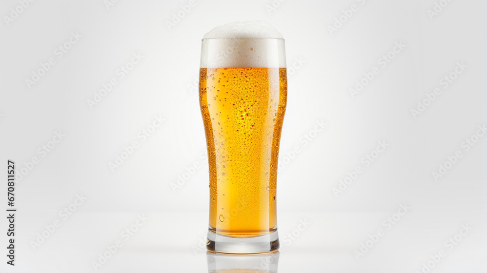 Front view Draft Beer with clear white background and spotlight for product presentation. Created using generative AI. Front view Draft Beer with clear white background and spotlight for product presentation. Created using generative AI.