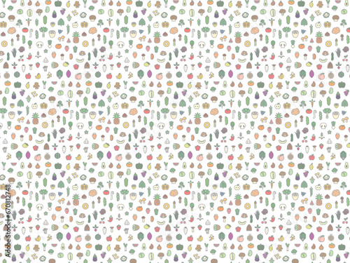 シンプルな野菜と果物とキノコの壁紙イラスト