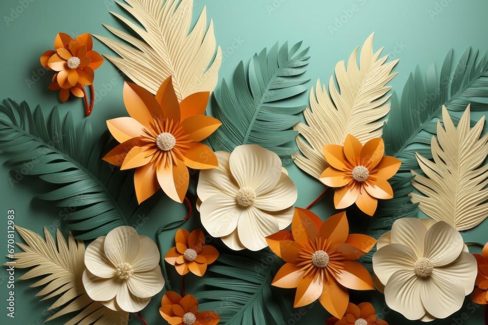 Tropical paper leaves as part of a surreal underwater world, merging fantasy and nature, Generative AI Tropical paper leaves as part of a surreal underwater world, merging fantasy and nature, Generative AI