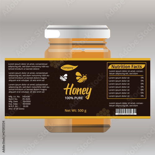 Honey label and natural honey design with vector new honey jar product design creative packaging gold honey and black label sticker label, jar vector design, creative packaging label.all kind of brand