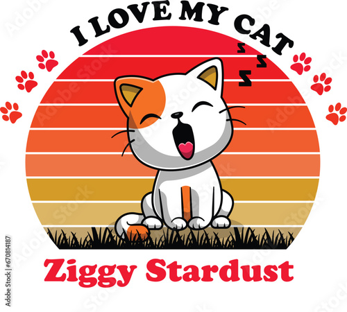 Fotografi Ziggy Stardust Is My Cute Cat, Cat name t-shirt Design