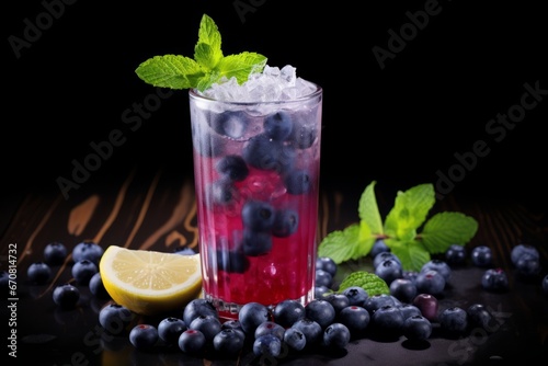 A vibrant blend of pineapple and blueberry in a chilled mocktail garnished with fresh mint leaves