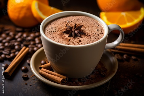 Artisanal chocolate orange mocha coffee captured in an enticing close-up food photograph