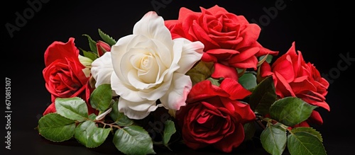 Blooming red and white roses
