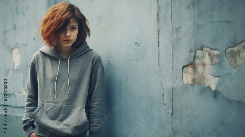 Beautiful urban girl leans against a concrete wall. Beautiful urban girl leans against a concrete wall.