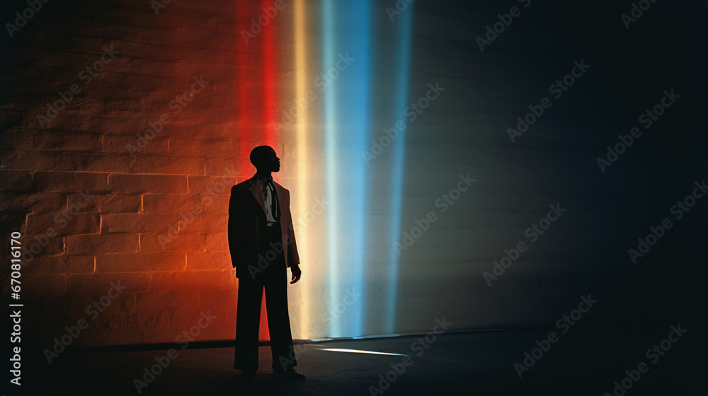 Fototapeta premium Rockstar's Electrifying Performance: A Spectrum of Sound and Lights