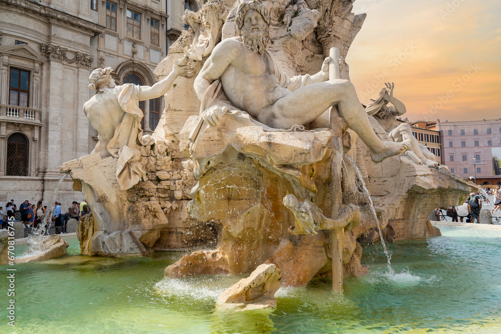 Piazza Navona square. Famous square with its fountains and statues in Rome, Italy - obrazy, fototapety, plakaty 
