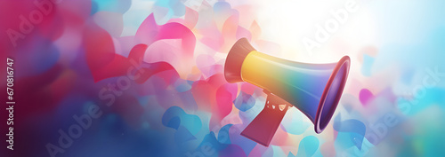 Abstract banner background for product launching and marketing campaigns using megaphone, megaphone on colorful background, loud speaker 