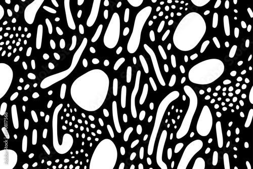 Lines dots shapes floral silhouette seamless pattern background. Good for fashion fabrics, children’s clothing, email header, wallpaper, banner, posters, events, covers, and more.