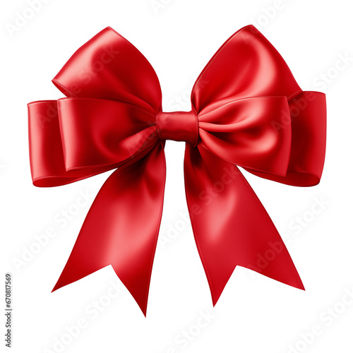 Christmas ribbon - red bow decoration isolated on transparent background