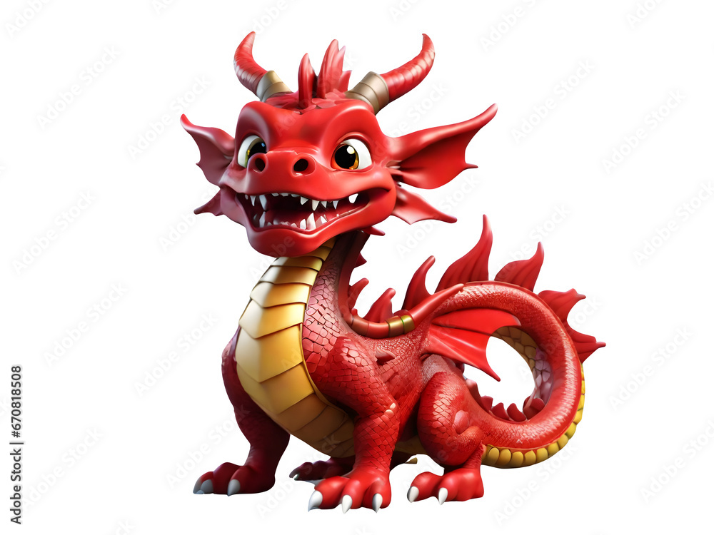 Naklejka premium Red dragon, Chinese wood dragon, Baby dragon, Generative AI