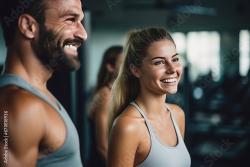 Diverse collection of men and women from different cultures working out in fitness studio. Smiling people from various cultural communities come to exercise in fitness studio showing diversity