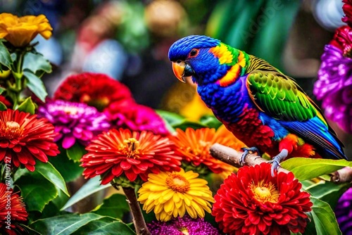 colorful macaw on flowers