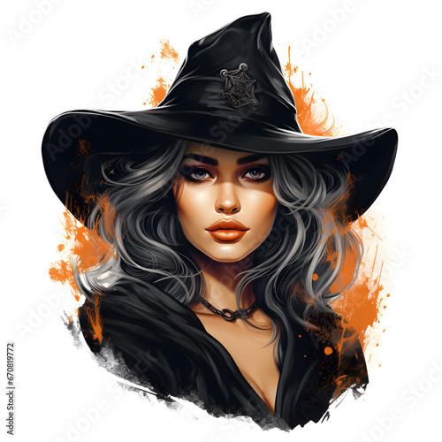 Clip art of beautiful witch isolated on white