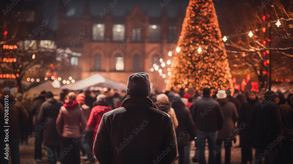 people walking in the city in christmas time