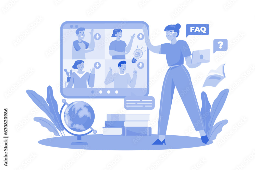 Teacher gives lessons to students online