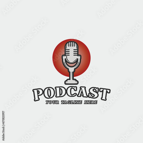 podcast emblem logo vintage vector illustration template icon graphic design