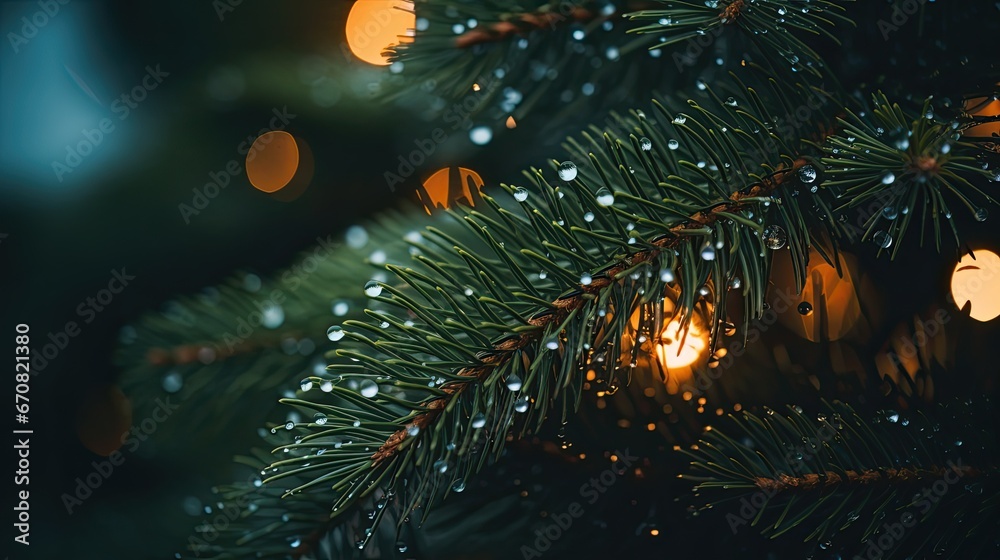 Close-up of lights on fir tree