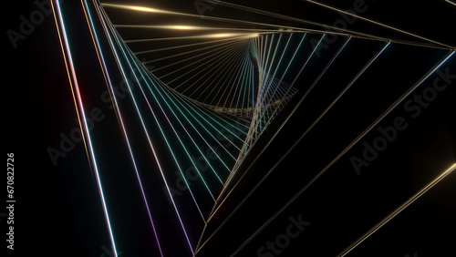 Fototapeta Naklejka Na Ścianę i Meble -  Abstract image of swirling golden triangle lines on black background.,Abstract line movement,3d rendering