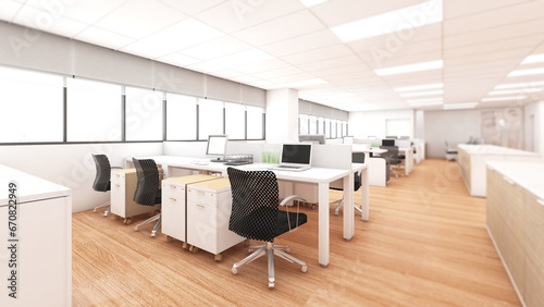 Office space for employees to work and corridor Work area decorated in loft style 3d rendering