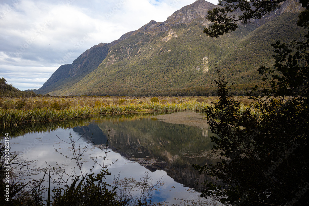 Mirror Lake, Fiordland, in New Zealand's South Island