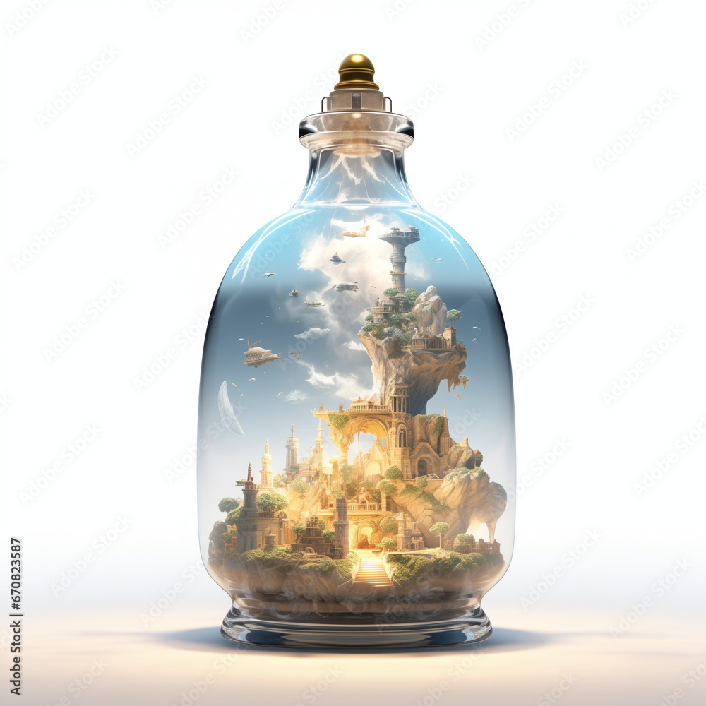 Mysterious ancient old mythique city in bottle Mysterious ancient old mythique city in bottle