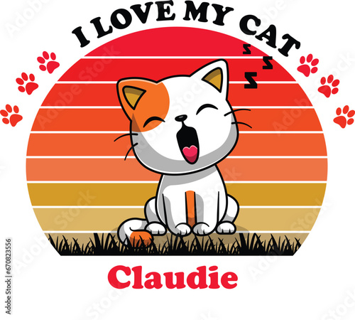 Claudie Is My Cute Cat, Cat name t-shirt Design photo