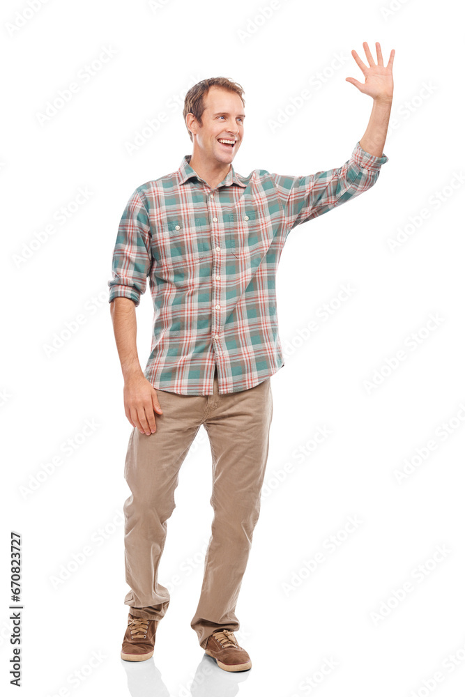 Wave, hello and smile with man on png for happy, greeting and welcome. Kindness, friendly and confidence with person waving isolated on transparent background for natural, happiness and hand gesture Wave, hello and smile with man on png for happy, greeting and welcome. Kindness, friendly and confidence with person waving isolated on transparent background for natural, happiness and hand gesture