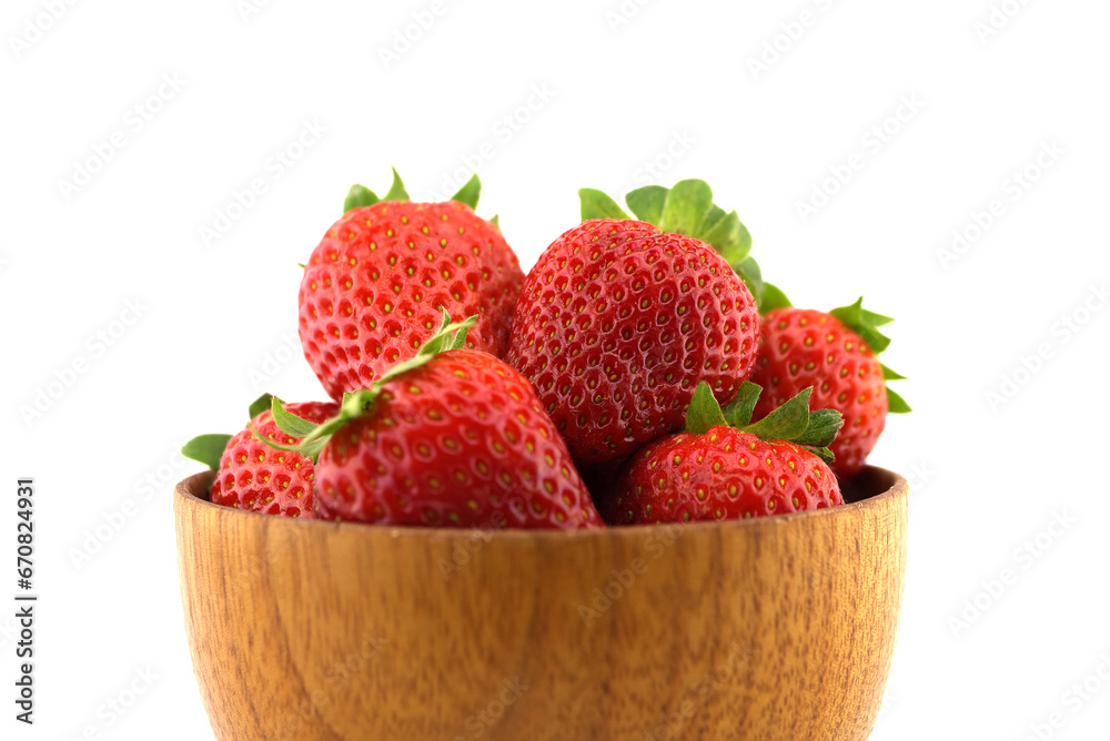 Garden strawberries in wooden bowl Garden strawberries in wooden bowl