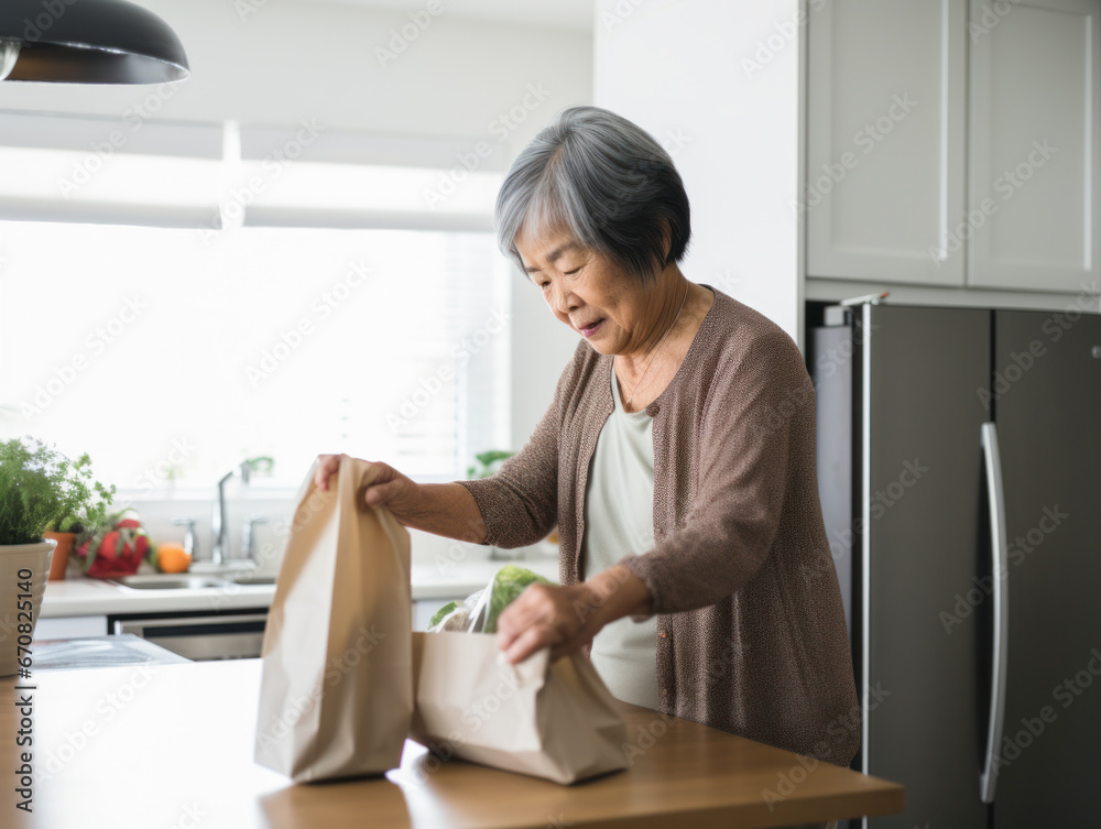 asian woman taking out food from bag asian woman taking out food from bag